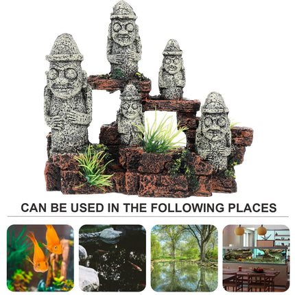 Aquarium Decoration Moai Statue Easter Island Stone Ornament Fish Tank Decor