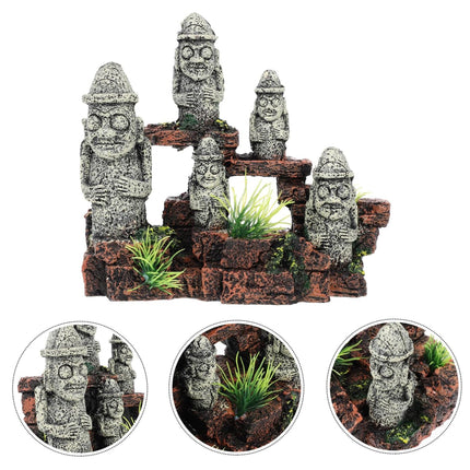 Aquarium Decoration Moai Statue Easter Island Stone Ornament Fish Tank Decor