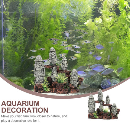 Aquarium Decoration Moai Statue Easter Island Stone Ornament Fish Tank Decor