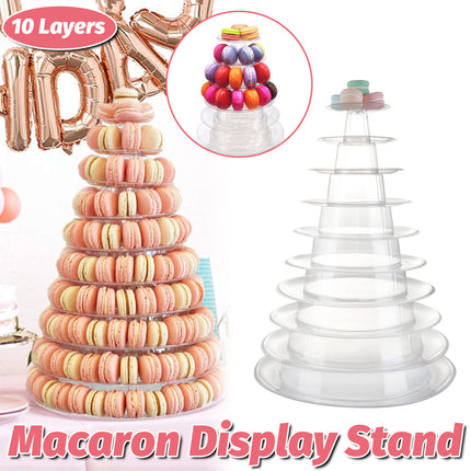 10-Tier Round Cake Stand Pastry Display Rack in Transparent Plastic