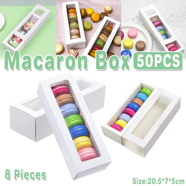 50pcs Macaron Boxes Open Window Pastry Drawer Packaging for Bakery Desserts