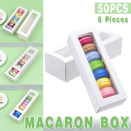 50pcs Macaron Boxes Open Window Pastry Drawer Packaging for Bakery Desserts