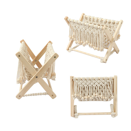 Nordic Foldable Macrame Magazine Rack Cotton Rope Wood Stand