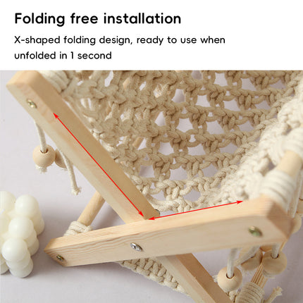 Nordic Foldable Macrame Magazine Rack Cotton Rope Wood Stand