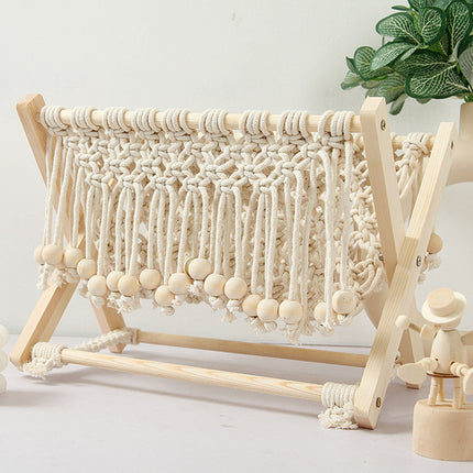 Nordic Foldable Macrame Magazine Rack Cotton Rope Wood Stand