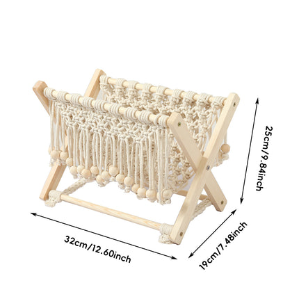 Nordic Foldable Macrame Magazine Rack Cotton Rope Wood Stand
