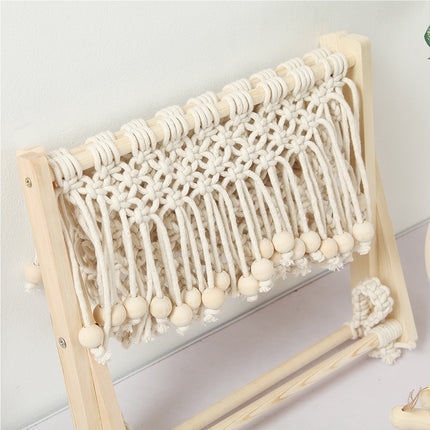 Nordic Foldable Macrame Magazine Rack Cotton Rope Wood Stand