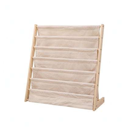 Solid Wood Multi Layer Book Display Shelf Magazine Storage Rack with Canvas