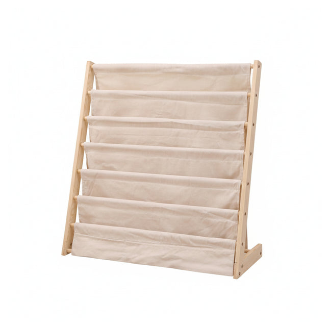 Solid Wood Multi Layer Book Display Shelf Magazine Storage Rack with Canvas
