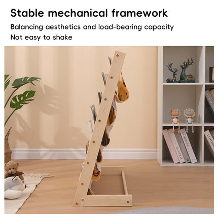 Solid Wood Multi Layer Book Display Shelf Magazine Storage Rack with Canvas