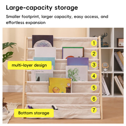 Solid Wood Multi Layer Book Display Shelf Magazine Storage Rack with Canvas