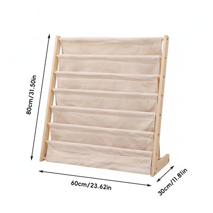 Solid Wood Multi Layer Book Display Shelf Magazine Storage Rack with Canvas