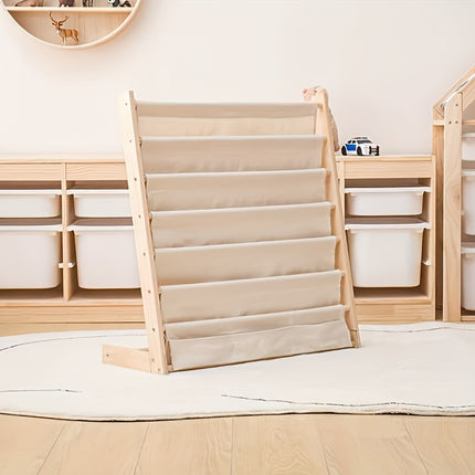 Solid Wood Multi Layer Book Display Shelf Magazine Storage Rack with Canvas