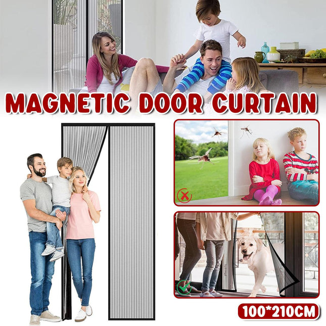 Vertical Stripe Magnetic Screen Door Curtain Anti Mosquito Bug Mesh Hands Free
