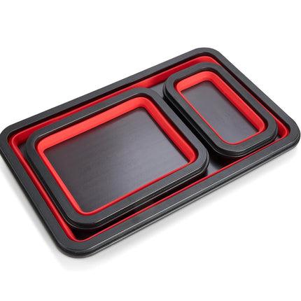 3PCS Foldable Metal Parts Tray Set Silicone Tool Organizer for Garage Repair