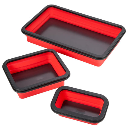 3PCS Foldable Metal Parts Tray Set Silicone Tool Organizer for Garage Repair