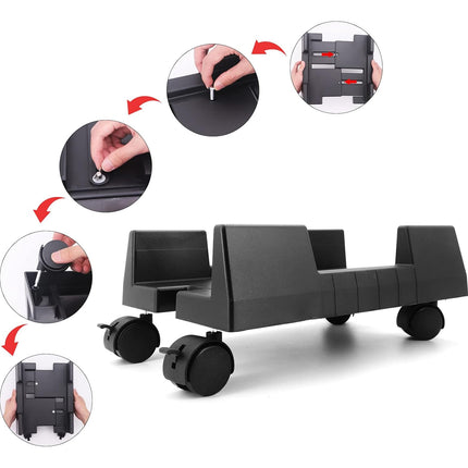 Movable Computer Host Stand Rolling PC Case Tray Adjustable with Lockable Wheels