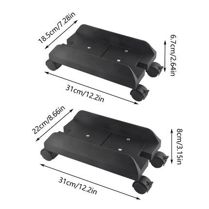Movable Computer Host Stand Rolling PC Case Tray Adjustable with Lockable Wheels