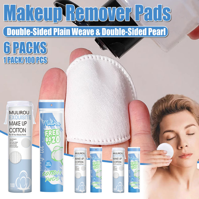 Makeup Remover Cotton Pads 6 Packs Round Double Sided Reusable Cleansing Face Wipes