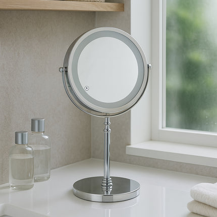 Minimalist Desktop Standing LED Vanity Mirror with Light for Makeup Skincare
