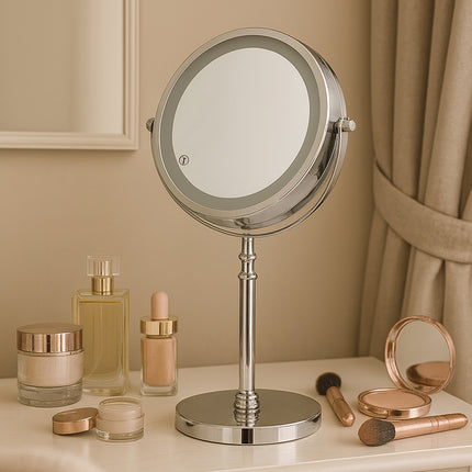 Minimalist Desktop Standing LED Vanity Mirror with Light for Makeup Skincare
