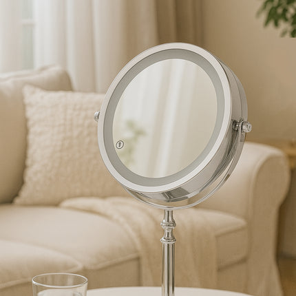 Minimalist Desktop Standing LED Vanity Mirror with Light for Makeup Skincare