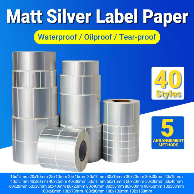 Silver Sticker Labels Thermal Transfer Waterproof Self Adhesive Gift Decoration 6 Rows