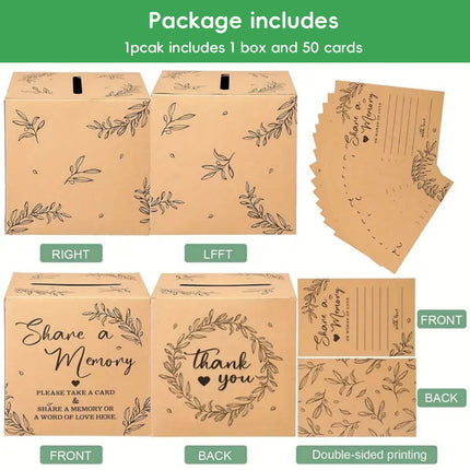 Kraft Paper Share a Memory Box with 100 Cards for Weddings and Party Guest Book