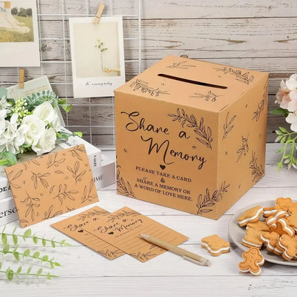 Kraft Paper Share a Memory Box with 100 Cards for Weddings and Party Guest Book