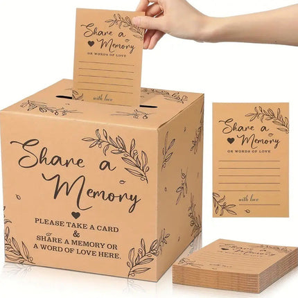 Kraft Paper Share a Memory Box with 100 Cards for Weddings and Party Guest Book