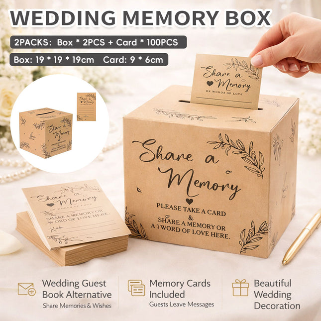 Kraft Paper Share a Memory Box with 100 Cards for Weddings and Party Guest Book