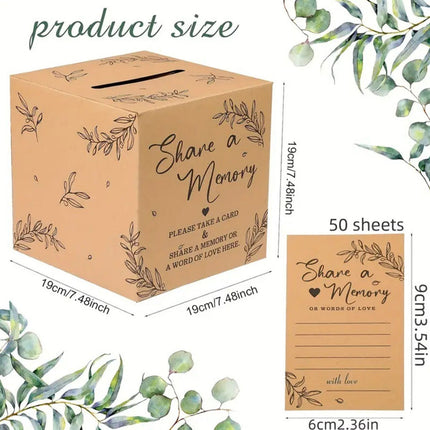Kraft Paper Share a Memory Box with 100 Cards for Weddings and Party Guest Book