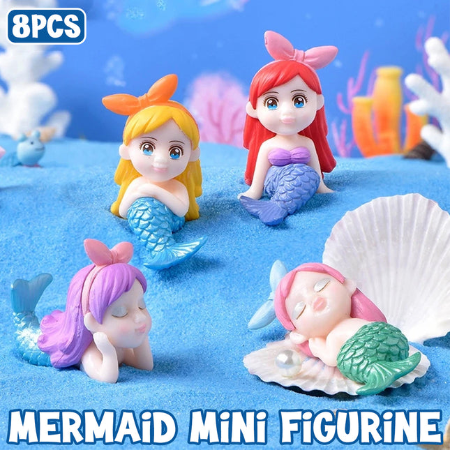 8pcs Mini Mermaid Figurine Set PVC Aquarium Ornament Fairy Garden Decor