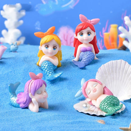 8pcs Mini Mermaid Figurine Set PVC Aquarium Ornament Fairy Garden Decor