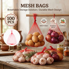 Red Mesh Produce Bags 100 Pack 60cm Breathable Storage Nets