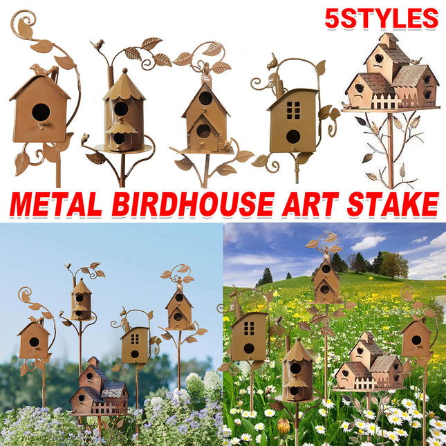 Birdhouse Garden Stakes Outdoor Yard Ornaments for Lawn and Garden Decoration