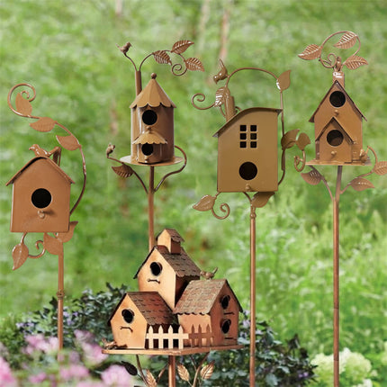 Birdhouse Garden Stakes Outdoor Yard Ornaments for Lawn and Garden Decoration