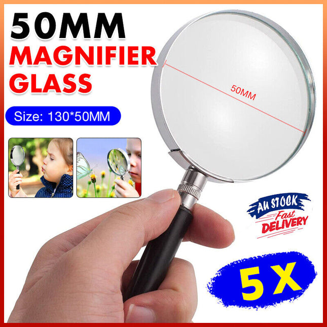 Magnifying Glass 5X Handheld Metal Frame 50mm Loupe