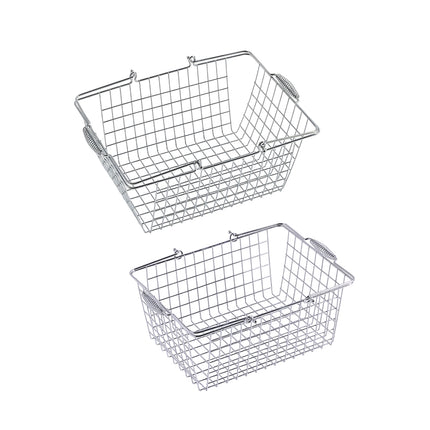 2PCS Metal Shopping Basket with Foldable Handle Portable Grocery Basket Durable