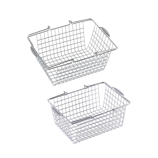 2PCS Metal Shopping Basket with Foldable Handle Portable Grocery Basket Durable