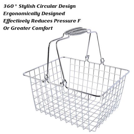 2PCS Metal Shopping Basket with Foldable Handle Portable Grocery Basket Durable