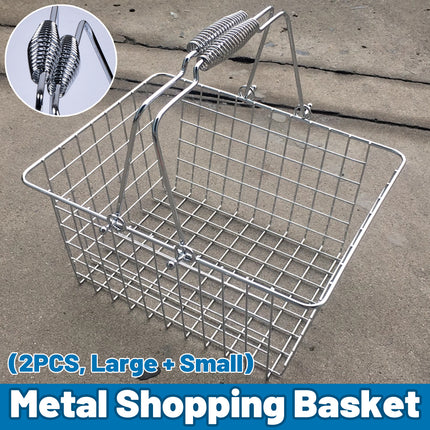 2PCS Metal Shopping Basket with Foldable Handle Portable Grocery Basket Durable