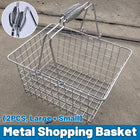 2PCS Metal Shopping Basket with Foldable Handle Portable Grocery Basket Durable