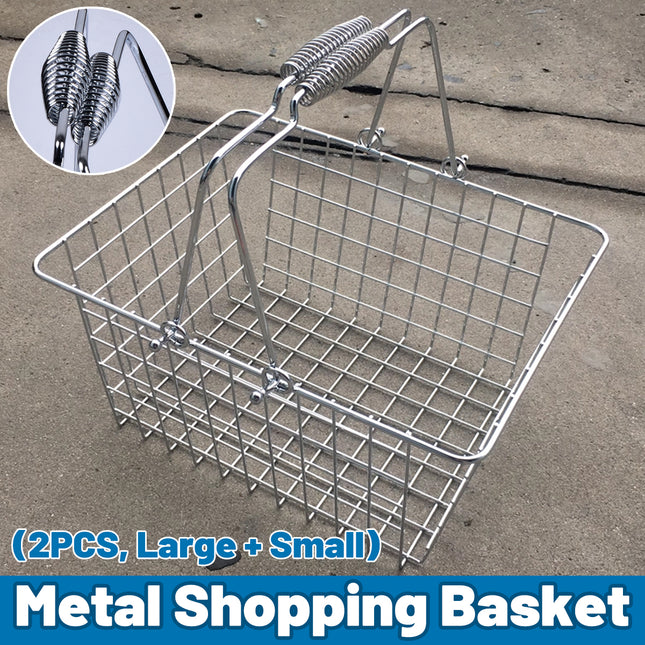 2PCS Metal Shopping Basket with Foldable Handle Portable Grocery Basket Durable