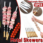 BBQ Skewers 12PCS Flat Stainless Steel 55cm Wooden Handle Grill Meat Veg