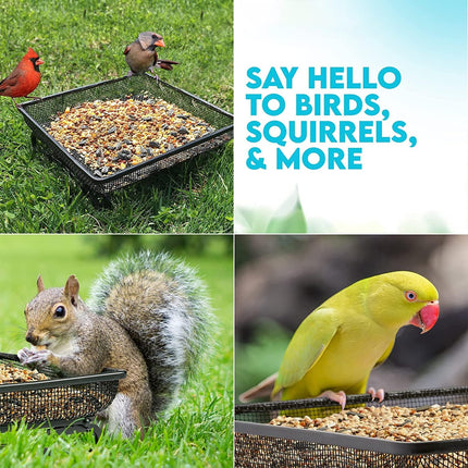 Bird Feeder Metal Square Ground Mesh Tray Feeder Garden Yard Wild Bird Feeding