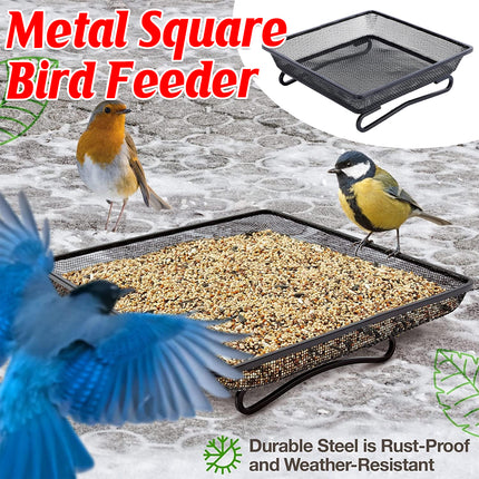 Bird Feeder Metal Square Ground Mesh Tray Feeder Garden Yard Wild Bird Feeding