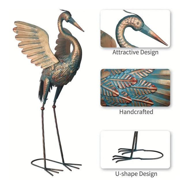 2PCS Metal Crane Statue Decoration Rustproof for Home Garden Patio Yard Ornament