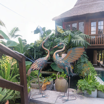 2PCS Metal Crane Statue Decoration Rustproof for Home Garden Patio Yard Ornament