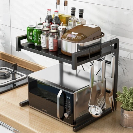 Microwave Shelf Stand 2 Tier Metal Adjustable Rack Kitchen Counter Organizer
